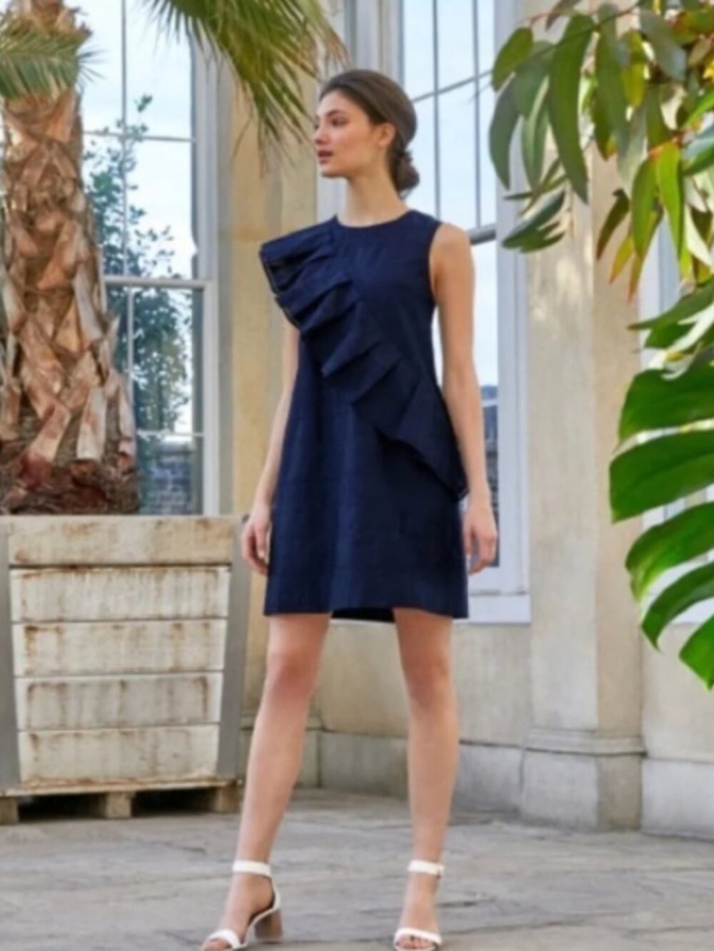 Ted Baker Mahlene Navy Cotton Eyelet Ruffle Sleeveless Mini Dress - Size 5
